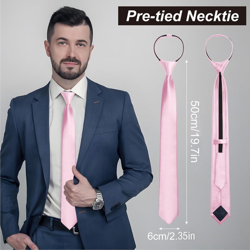 ERDOGLY Men's Pre-Tied Necktie, Adjustable Zipper Skinny Ties for Men, Solid Color Black Ties for Wedding, Graduation - Image 2
